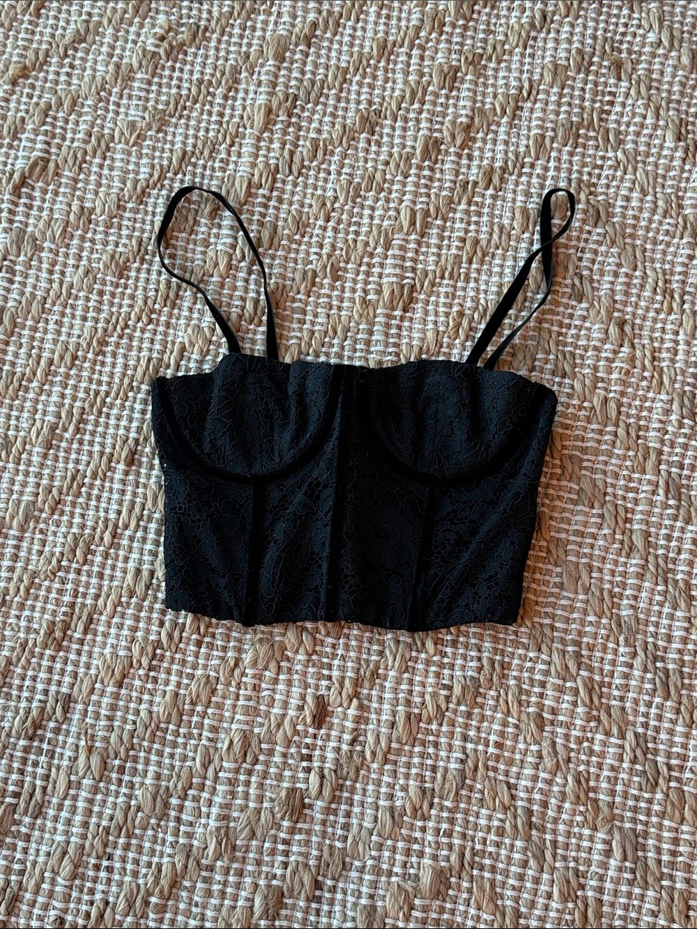Alice + Olivia Black Lace Bustier Crop Top